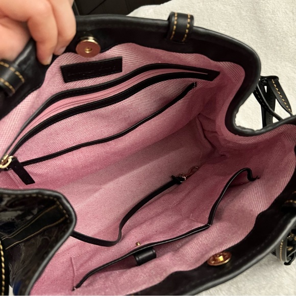 Dooney and Bourke Croco Purple Embossed Double Strapped Tassel Bag - Picture 13 of 13